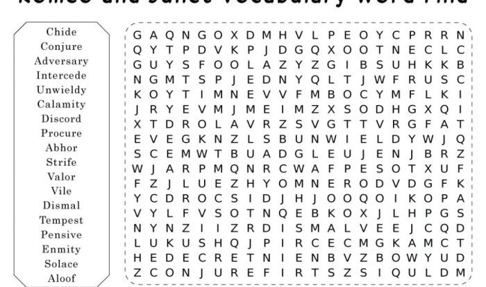 Romeo and juliet word search answer key