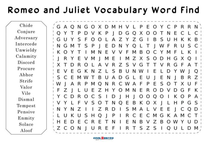 Romeo and juliet word search answer key