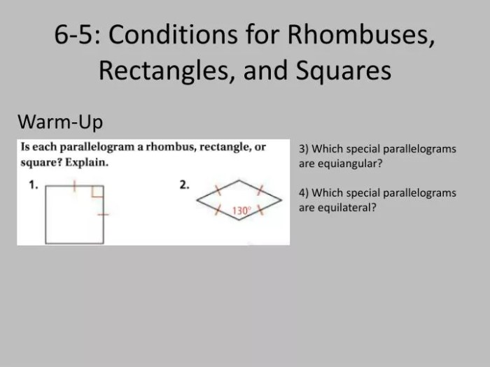 Rhombus rectangle square theorems rectangles squares theorem rhombuses if worksheets examples involving