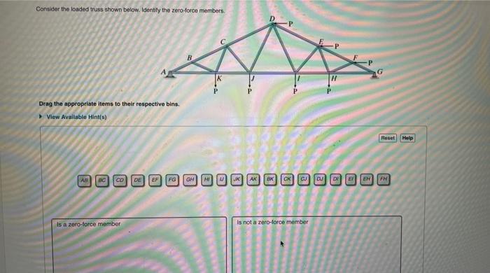 Consider the truss shown below. identify the zero-force members